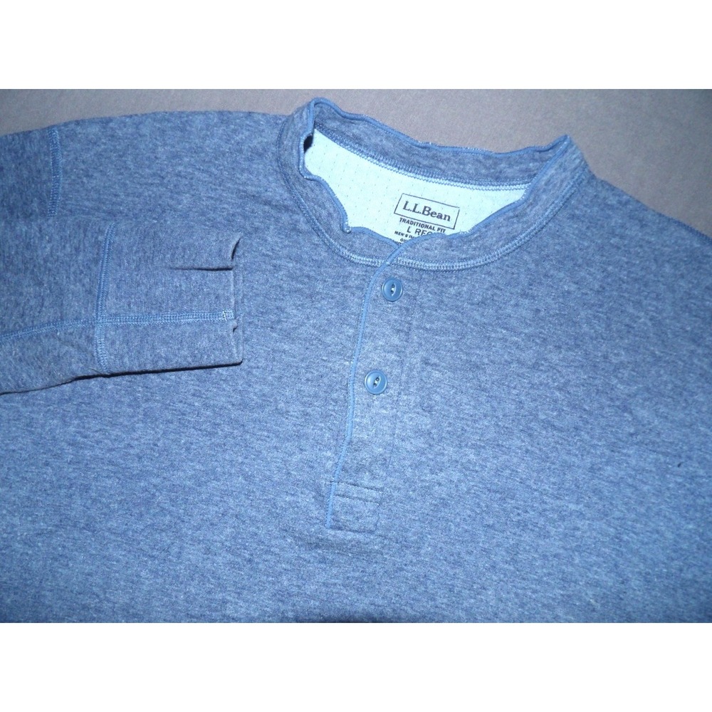 L.L. Bean Long Sleeved Blue Wool Blend Henley River‎ Driver Shirt Men's Large